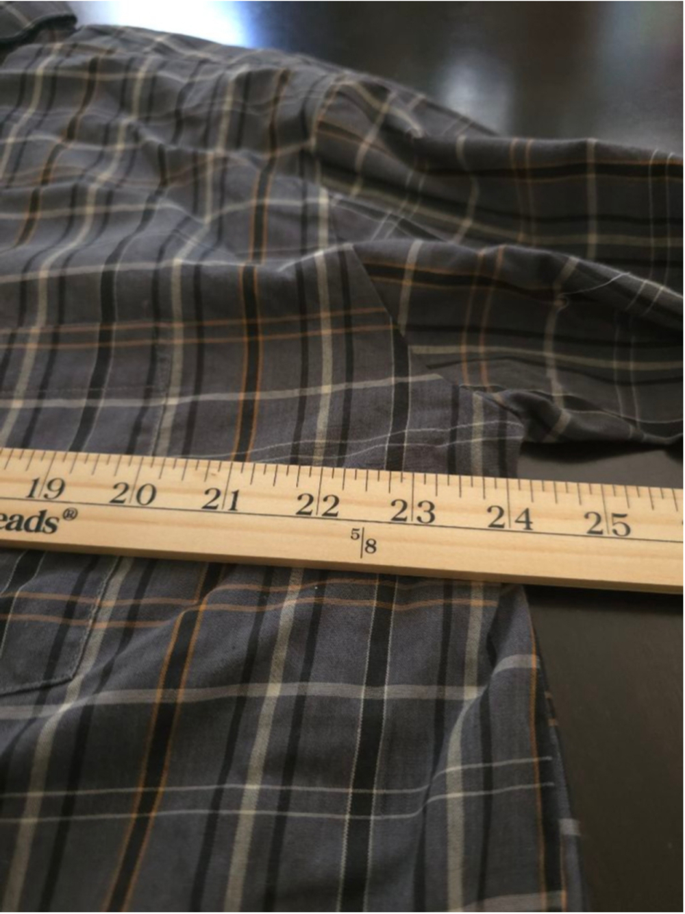 Men's Lion's Den Casual Button Down Shirt L Gray Orange Plaid Business Casual - Picture 6 of 8